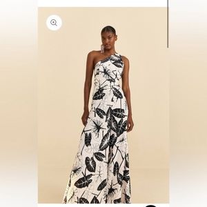 Farm Rio Linen Jumpsuit Large Black & White